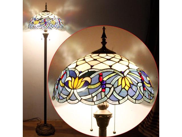 WERFACTORY Tiffany Floor Lamp Blue Lotus Stained Glass Flower Standing Reading Light 16X16X64 Inches Antique Pole Corner Lamp Decor Bedroom Living...