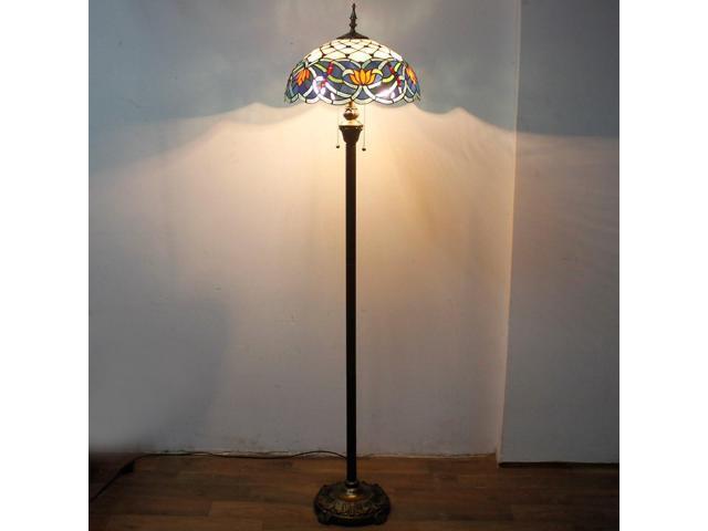 WERFACTORY Tiffany Floor Lamp Blue Lotus Stained Glass Flower Standing Reading Light 16X16X64 Inches Antique Pole Corner Lamp Decor Bedroom Living...