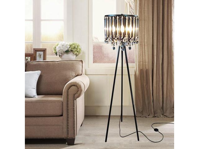 Hsyile Lighting KU300168 Unique Romance Crystal Tripod Floor Lamp Black Suitable for Bedroom,Living Room,Coffee Shop,4 Lights