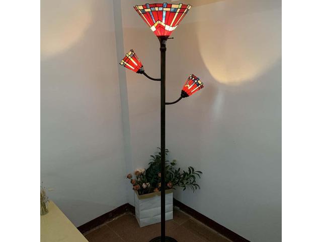 Bieye L10835 Mission Tiffany Style Stained Glass Floor Lamp for Reading Working Decorating, 3-Lights, 70 inches Tall