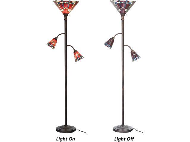 Bieye L10835 Mission Tiffany Style Stained Glass Floor Lamp for Reading Working Decorating, 3-Lights, 70 inches Tall