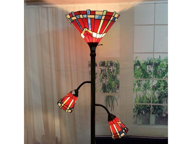 Bieye L10835 Mission Tiffany Style Stained Glass Floor Lamp for Reading Working Decorating, 3-Lights, 70 inches Tall
