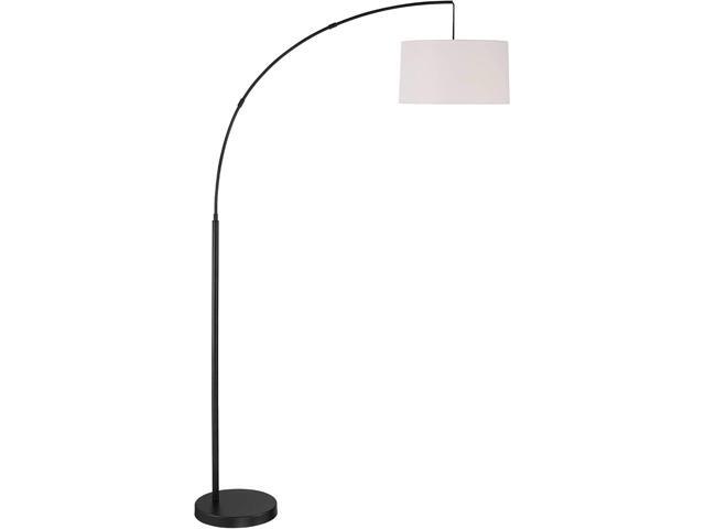 360 Lighting Cora Mid Century Modern Arc Floor Lamp 72' Tall Black Metal White Linen Fabric Drum Shade Decor for Living Room Reading House Bedroom...