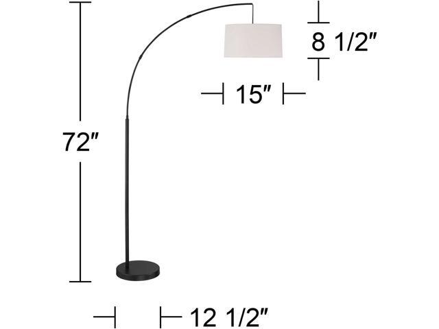 360 Lighting Cora Mid Century Modern Arc Floor Lamp 72' Tall Black Metal White Linen Fabric Drum Shade Decor for Living Room Reading House Bedroom...