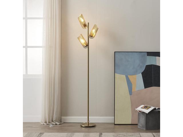 Brightech Lyra LED Tree Floor Lamp for Mid-Century Modern, Contemporary, Industrial Décor, 3 Light Head Standing Lamp with Metal Cage Shade,...
