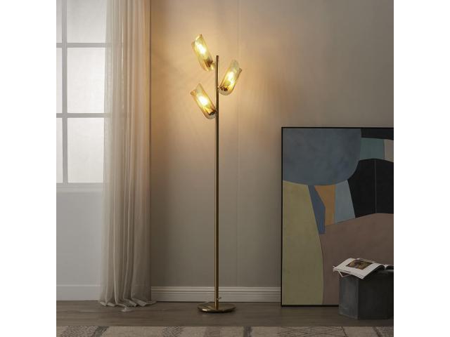 Brightech Lyra LED Tree Floor Lamp for Mid-Century Modern, Contemporary, Industrial Décor, 3 Light Head Standing Lamp with Metal Cage Shade,...