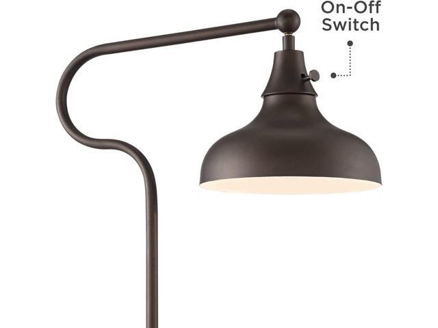Franklin Iron Works Ferris Industrial Rustic Farmhouse Adjustable Pharmacy Floor Lamp Downbridge 57' Tall Bronze Faux Wood Grain Metal Brown Shade...