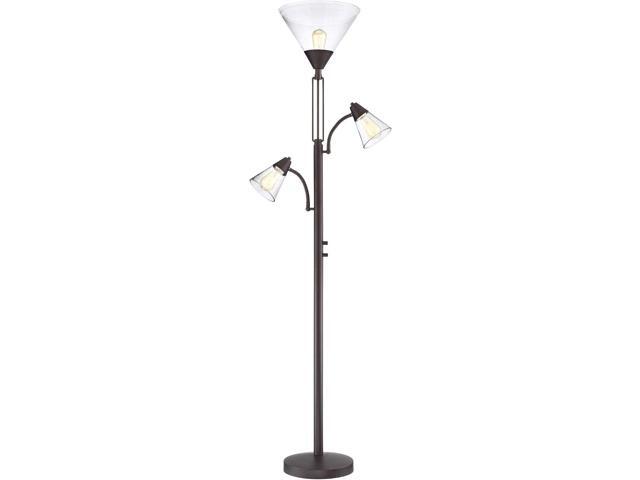 Franklin Iron Works Warwick Industrial Torchiere Tree Floor Lamp LED 3-Light Edison 71.5' Tall Tiger Bronze Metal Clear Seedy Glass Shade for...