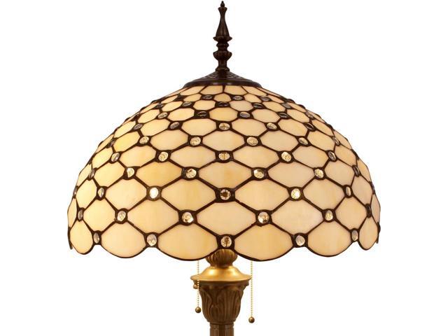 WERFACTORY Tiffany Floor Lamp Cream Amber Stained Glass Bead Standing Reading Light 16X16X64 Inches Antique Pole Corner Lamp Decor Bedroom Living...