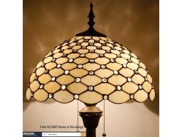 WERFACTORY Tiffany Floor Lamp Cream Amber Stained Glass Bead Standing Reading Light 16X16X64 Inches Antique Pole Corner Lamp Decor Bedroom Living...