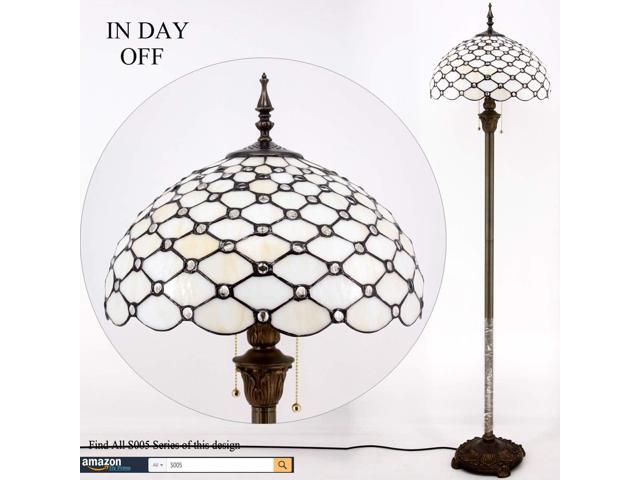 WERFACTORY Tiffany Floor Lamp Cream Amber Stained Glass Bead Standing Reading Light 16X16X64 Inches Antique Pole Corner Lamp Decor Bedroom Living...