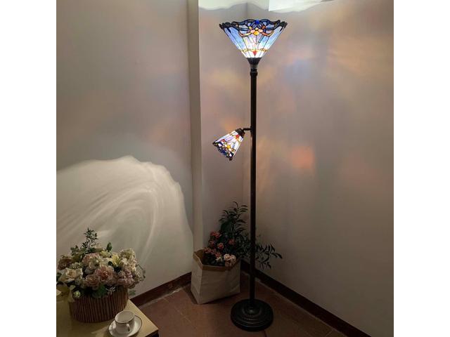 Bieye L10686 Baroque Tiffany Style Stained Glass Torchiere Floor Lamp with Sidelight for Reading Home Decor, 71-inch Tall