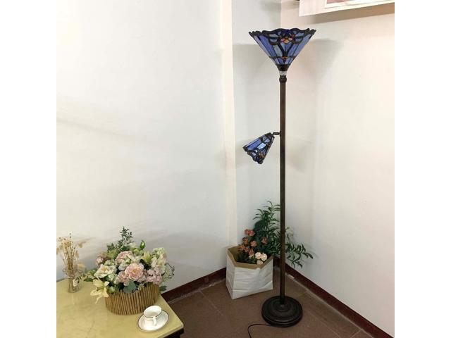 Bieye L10686 Baroque Tiffany Style Stained Glass Torchiere Floor Lamp with Sidelight for Reading Home Decor, 71-inch Tall