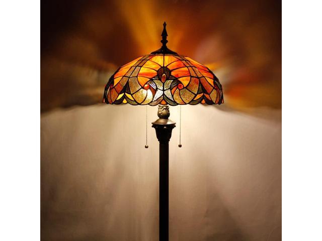 WERFACTORY Tiffany Floor Lamp Red Brown Liaison Stained Glass Standing Reading Light 16X16X64 Inches Antique Pole Corner Lamp Decor Bedroom Living...