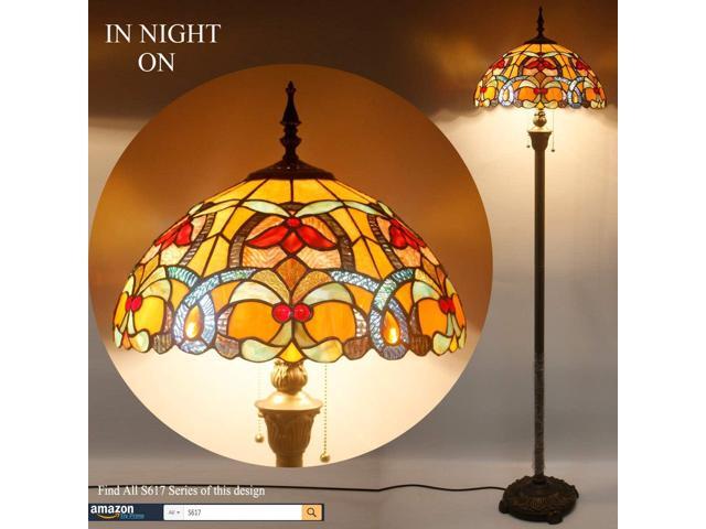 WERFACTORY Tiffany Floor Lamp Orange Liaison Stained Glass Standing Reading Light 16X16X64 Inches Antique Pole Corner Lamp Decor Bedroom Living...