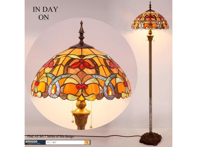 WERFACTORY Tiffany Floor Lamp Orange Liaison Stained Glass Standing Reading Light 16X16X64 Inches Antique Pole Corner Lamp Decor Bedroom Living...