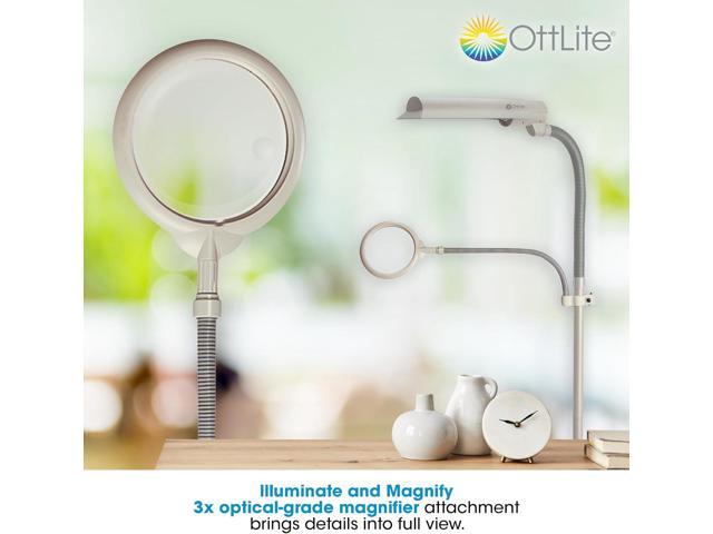 OttLite 18w EasyView Standing Floor Lamp with Optical Grade 3X Magnifier Attachment Arm & Flexible Neck - Wide Wing Shade with Modern Design for...