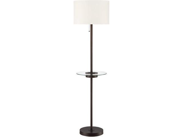 360 Lighting Caper Modern Floor Lamp with Tray Table USB and AC Power Outlet in Base 60.5' Tall Bronze Metal Off White Fabric Drum Shade for Living...