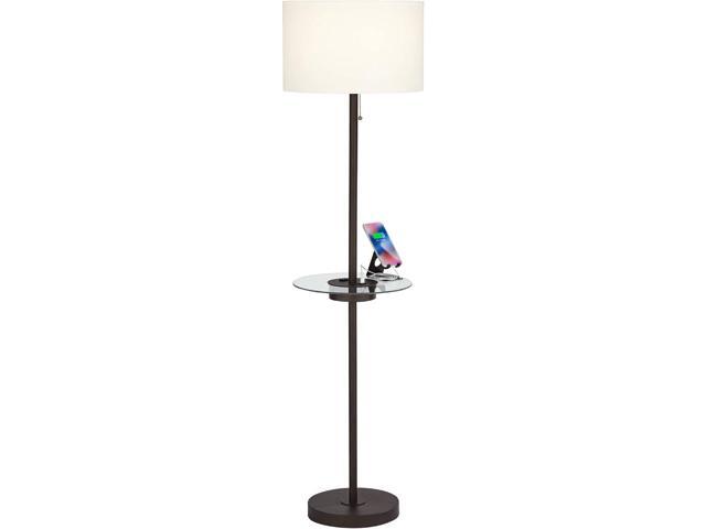 360 Lighting Caper Modern Floor Lamp with Tray Table USB and AC Power Outlet in Base 60.5' Tall Bronze Metal Off White Fabric Drum Shade for Living...