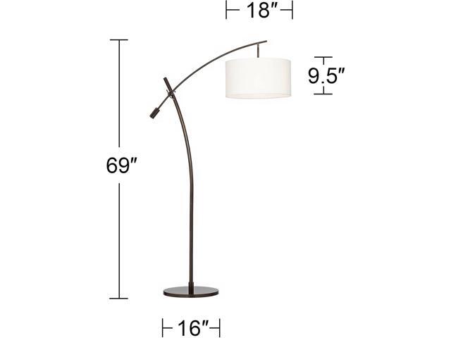 Possini Euro Design Raymond Modern Arched Floor Lamp Standing 69' Tall Bronze Brown Metal Slim Profile Off-White Linen Drum Shade Adjustable Boom...