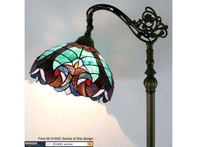 WERFACTORY Tiffany Floor Lamp Green Liaison Stained Glass Arched Lamp 12X18X64 Inches Gooseneck Adjustable Corner Standing Reading Light Decor...