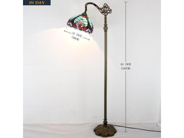 WERFACTORY Tiffany Floor Lamp Green Liaison Stained Glass Arched Lamp 12X18X64 Inches Gooseneck Adjustable Corner Standing Reading Light Decor...
