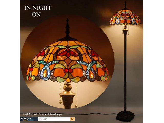 WERFACTORY Tiffany Floor Lamp Orange Liaison Stained Glass Standing Reading Light 16X16X64 Inches Antique Pole Corner Lamp Decor Bedroom Living...