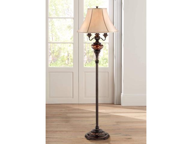 Barnes and Ivy Traditional Standing Floor Lamp Multi 4-Light 63' Tall Antique Bronze Copper Gold Tortoise Glass Font Fabric Bell Shade Candelabra...