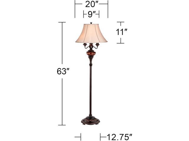 Barnes and Ivy Traditional Standing Floor Lamp Multi 4-Light 63' Tall Antique Bronze Copper Gold Tortoise Glass Font Fabric Bell Shade Candelabra...