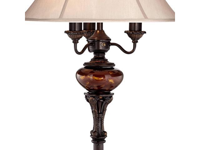 Barnes and Ivy Traditional Standing Floor Lamp Multi 4-Light 63' Tall Antique Bronze Copper Gold Tortoise Glass Font Fabric Bell Shade Candelabra...