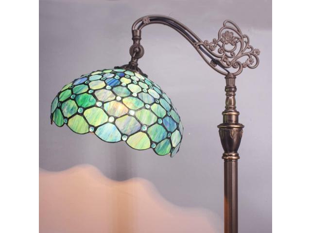 Tiffany Floor Lamp Stained Glass Lamp 18X12X67 Inch Angle Adjustable Arched Gooseneck Antique Reading Light (Sea Blue Pearl)