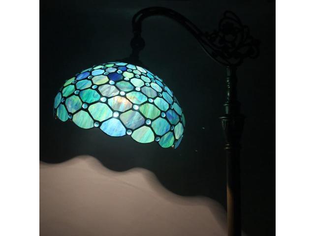 Tiffany Floor Lamp Stained Glass Lamp 18X12X67 Inch Angle Adjustable Arched Gooseneck Antique Reading Light (Sea Blue Pearl)