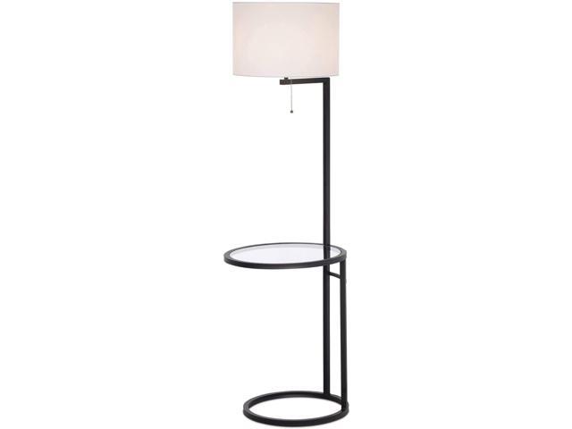 360 Lighting Space Saver Modern Style Standing Floor Lamp with Glass Tray End Table 62' Tall Black Metal White Fabric Sleek Drum Shade Decor for...
