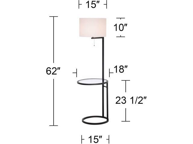 360 Lighting Space Saver Modern Style Standing Floor Lamp with Glass Tray End Table 62' Tall Black Metal White Fabric Sleek Drum Shade Decor for...