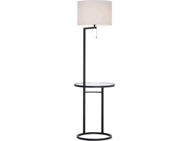 360 Lighting Space Saver Modern Style Standing Floor Lamp with Glass Tray End Table 62' Tall Black Metal White Fabric Sleek Drum Shade Decor for...