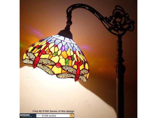 WERFACTORY Tiffany Floor Lamp Orange Blue Stained Glass Dragonfly Arched Lamp 12X18X64 Inch Gooseneck Adjustable Corner Standing Reading Light...