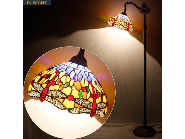 WERFACTORY Tiffany Floor Lamp Orange Blue Stained Glass Dragonfly Arched Lamp 12X18X64 Inch Gooseneck Adjustable Corner Standing Reading Light...