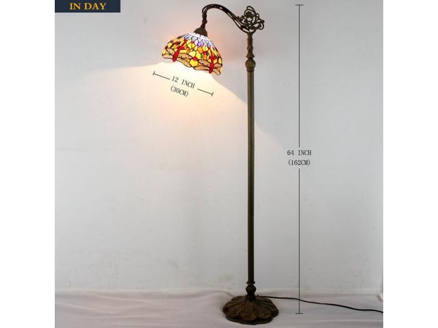 WERFACTORY Tiffany Floor Lamp Orange Blue Stained Glass Dragonfly Arched Lamp 12X18X64 Inch Gooseneck Adjustable Corner Standing Reading Light...