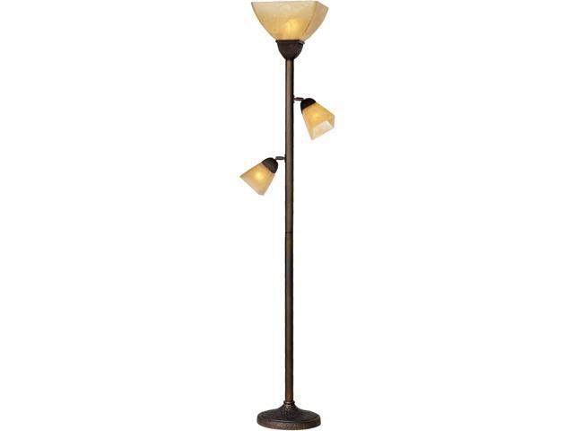 Franklin Iron Works Rustic Farmhouse Mission Torchiere Floor Lamp 71 1/2' Tall Roman Bronze 3-Light Frosted Champagne Amber Glass Shade for Living...