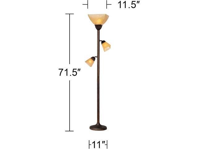 Franklin Iron Works Rustic Farmhouse Mission Torchiere Floor Lamp 71 1/2' Tall Roman Bronze 3-Light Frosted Champagne Amber Glass Shade for Living...