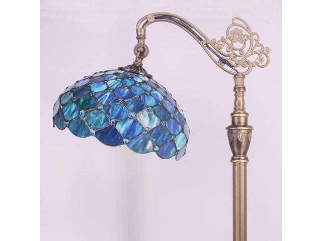 Tiffany Floor Lamp Stained Glass Lamp 18X12X67 Inch Angle Adjustable Arched Gooseneck Antique Reading Light (Sea Blue Pearl)