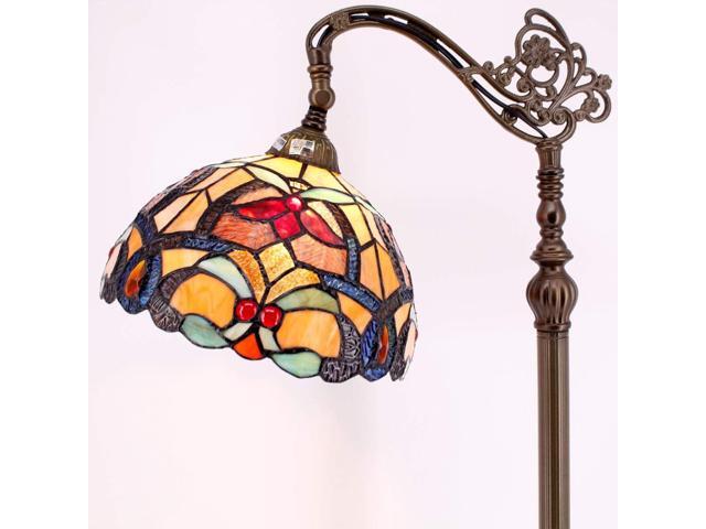 WERFACTORY Tiffany Floor Lamp Orange Liaison Stained Glass Arched Lamp 12X18X64 Inches Gooseneck Adjustable Corner Standing Reading Light Decor...