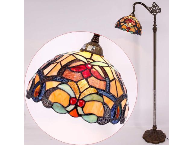 WERFACTORY Tiffany Floor Lamp Orange Liaison Stained Glass Arched Lamp 12X18X64 Inches Gooseneck Adjustable Corner Standing Reading Light Decor...