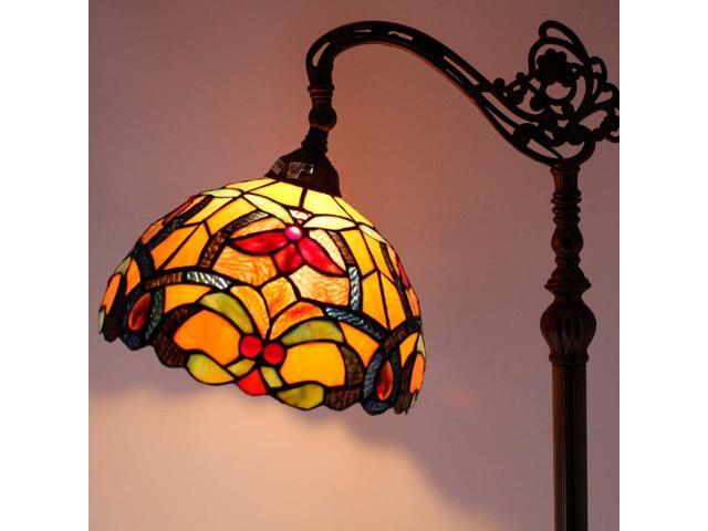 WERFACTORY Tiffany Floor Lamp Orange Liaison Stained Glass Arched Lamp 12X18X64 Inches Gooseneck Adjustable Corner Standing Reading Light Decor...