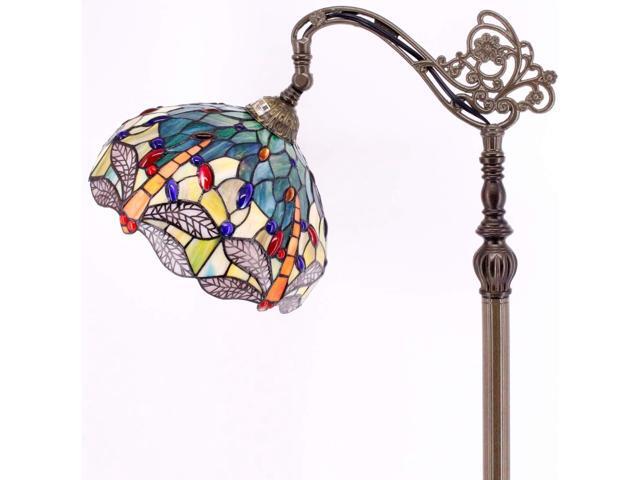 WERFACTORY Tiffany Floor Lamp Sea Blue Yellow Stained Glass Dragonfly Arch Lamp 12X18X64 Inch Gooseneck Adjustable Corner Stand Reading Light Decor...