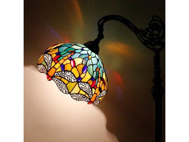 WERFACTORY Tiffany Floor Lamp Sea Blue Yellow Stained Glass Dragonfly Arch Lamp 12X18X64 Inch Gooseneck Adjustable Corner Stand Reading Light Decor...