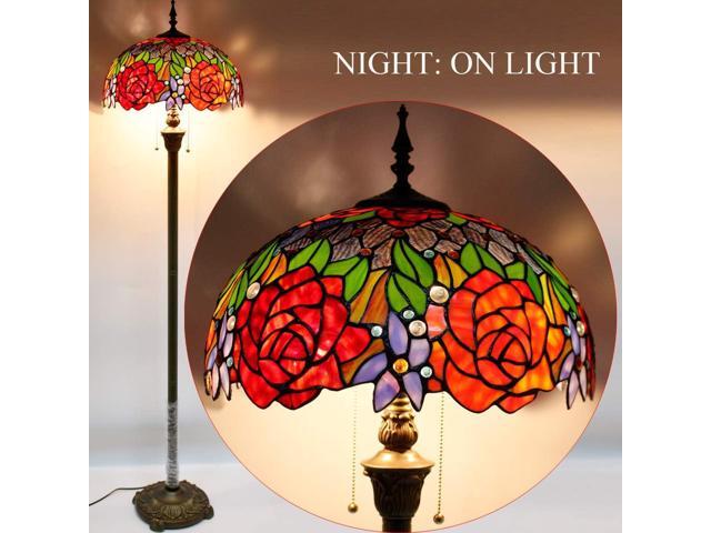 WERFACTORY Tiffany Floor Lamp Red Yellow Rose Stained Glass Standing Reading Light 16X16X64 Inches Antique Pole Corner Lamp Decor Bedroom Living...