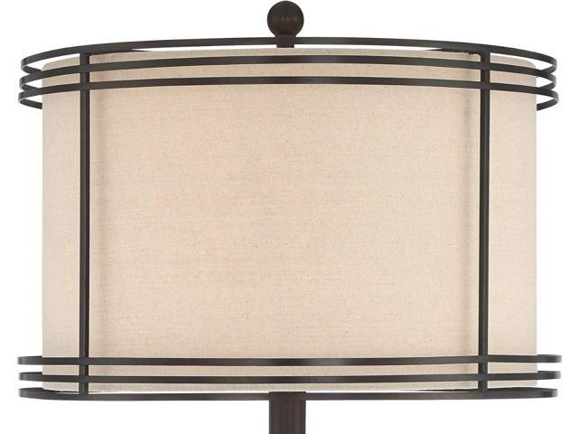 Barnes and Ivy Henson Rustic Industrial Farmhouse Standing Floor Lamp with Night Light Glass 63' Tall Bronze Earthy Fabric Drum Shade Decor for...