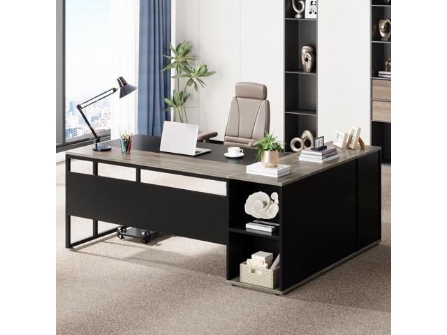 Tribesigns 71 inch Executive Desk, L Shaped Desk with Cabinet Storage, Executive Office Table with Shelves, Business Furniture Set Workstation for.