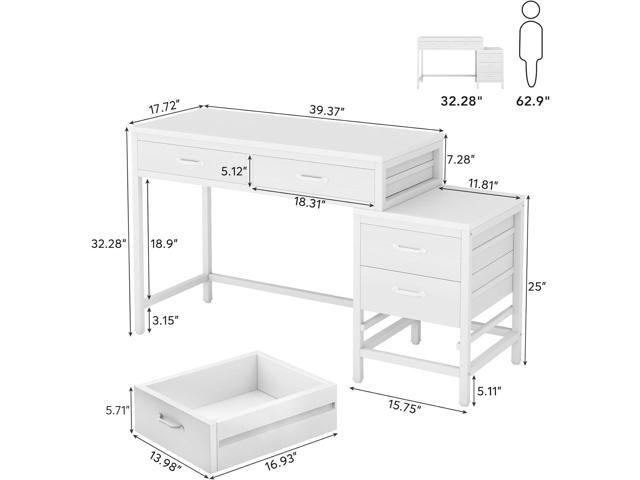 Tribesigns Computer Desk with 5 Drawers, Home Office Desks with Reversible Drawer Cabinet Printer Stand, Industrial PC Desk with Storage, White...